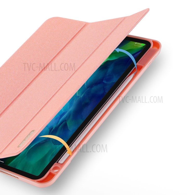 DUX Ducis Dreifachfalz PU-Leder Tablette Schale Mit Stifthalter Stehen Für Apple IPad Pro 11-Zoll (2020) / (2018) - Rosa-4