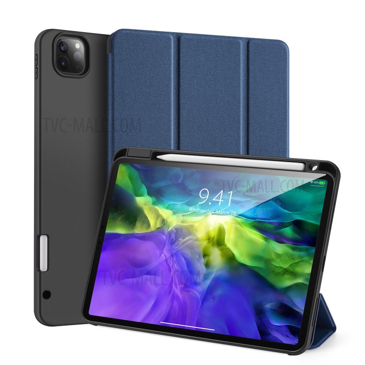 DUX DUCIS Tri-fold Stand PU Leather Tablet Shell with Pen Holder for Apple iPad Pro 11-inch (2020) / (2018) - Blue-1