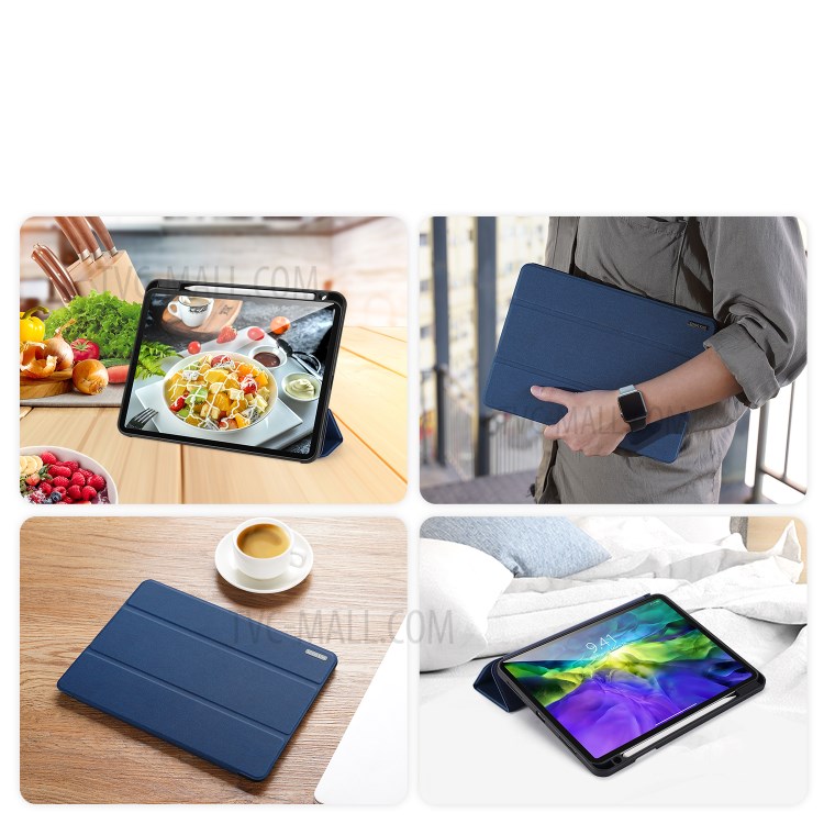 DUX DUCIS Tri-fold Stand PU Leather Tablet Shell with Pen Holder for Apple iPad Pro 11-inch (2020) / (2018) - Blue-10