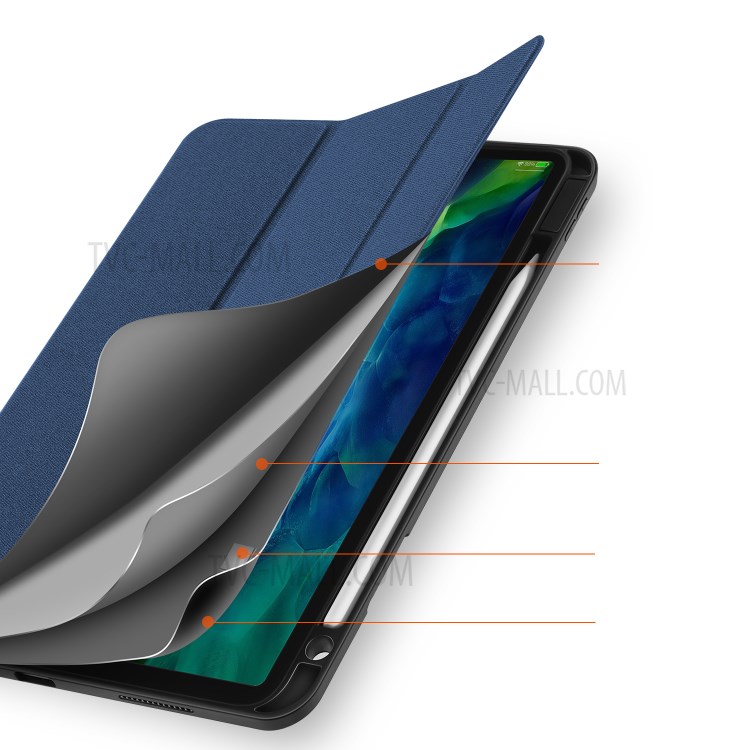DUX DUCIS Tri-fold Stand PU Leather Tablet Shell with Pen Holder for Apple iPad Pro 11-inch (2020) / (2018) - Blue-12
