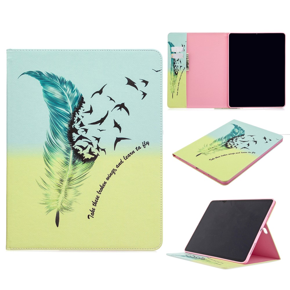 Printing Surface Leather Wallet Stand Case for iPad Pro 12.9 (2022) / (2021) / (2020) - Feather Pattern