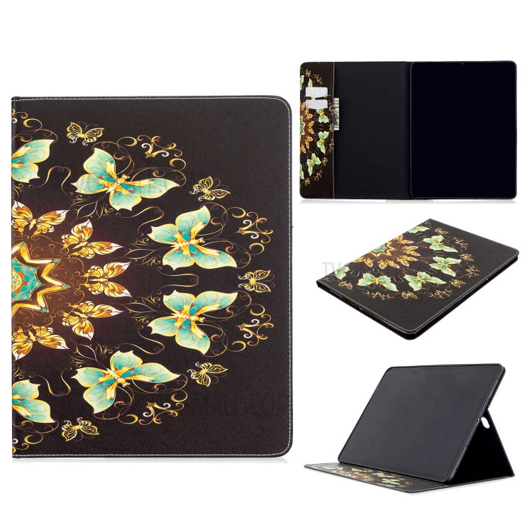 Printing Surface Leather Wallet Stand Case for iPad Pro 12.9-inch (2020) - Shiny Golden Butterflies-1