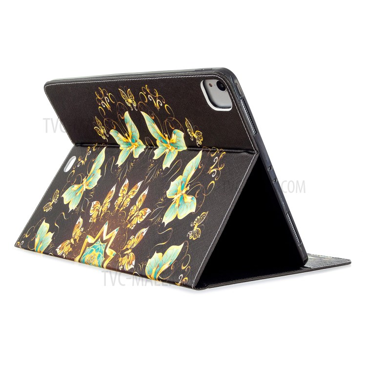 Printing Surface Leather Wallet Stand Case for iPad Pro 12.9-inch (2020) - Shiny Golden Butterflies-4