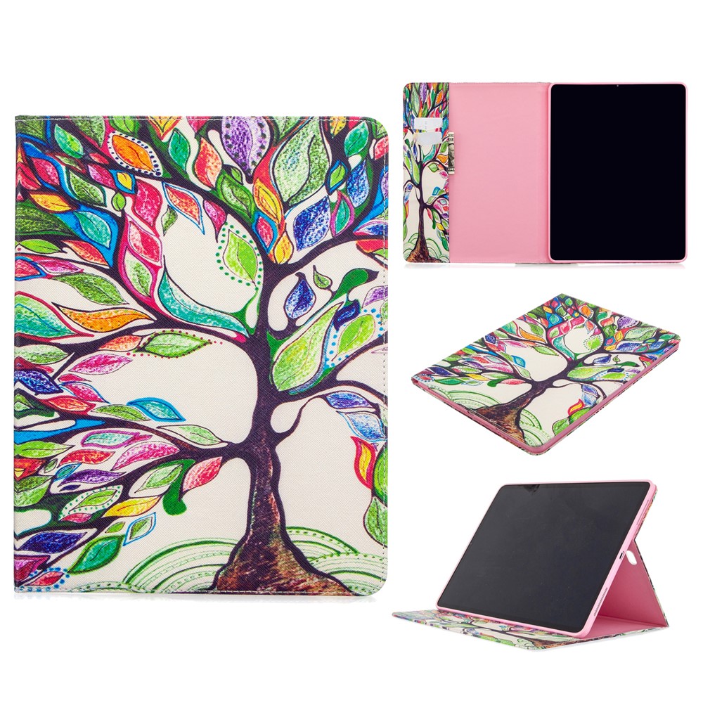 Printing Surface Leather Wallet Stand Case for iPad Pro 12.9-inch (2020) - Colorful Tree-1