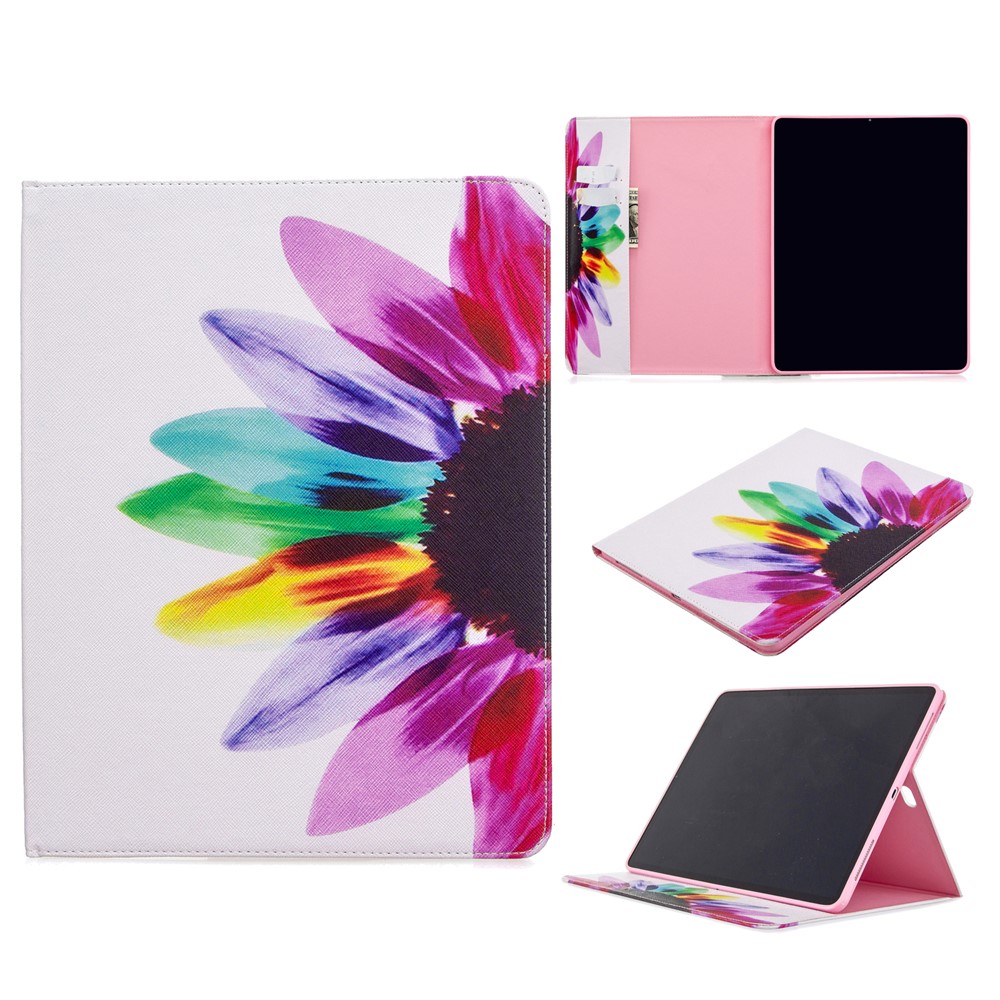 Printing Surface Leather Wallet Stand Case for iPad Pro 12.9-inch (2020) - Colorful Petals-1