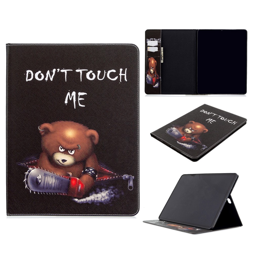 Printing Surface Leather Wallet Stand Case for iPad Pro 12.9-inch (2020) - Brown Bear and Warning Words-1