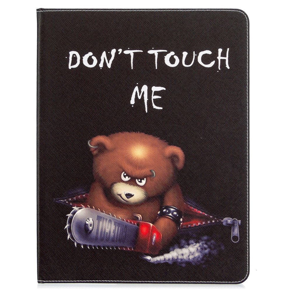 Printing Surface Leather Wallet Stand Case for iPad Pro 12.9-inch (2020) - Brown Bear and Warning Words-2