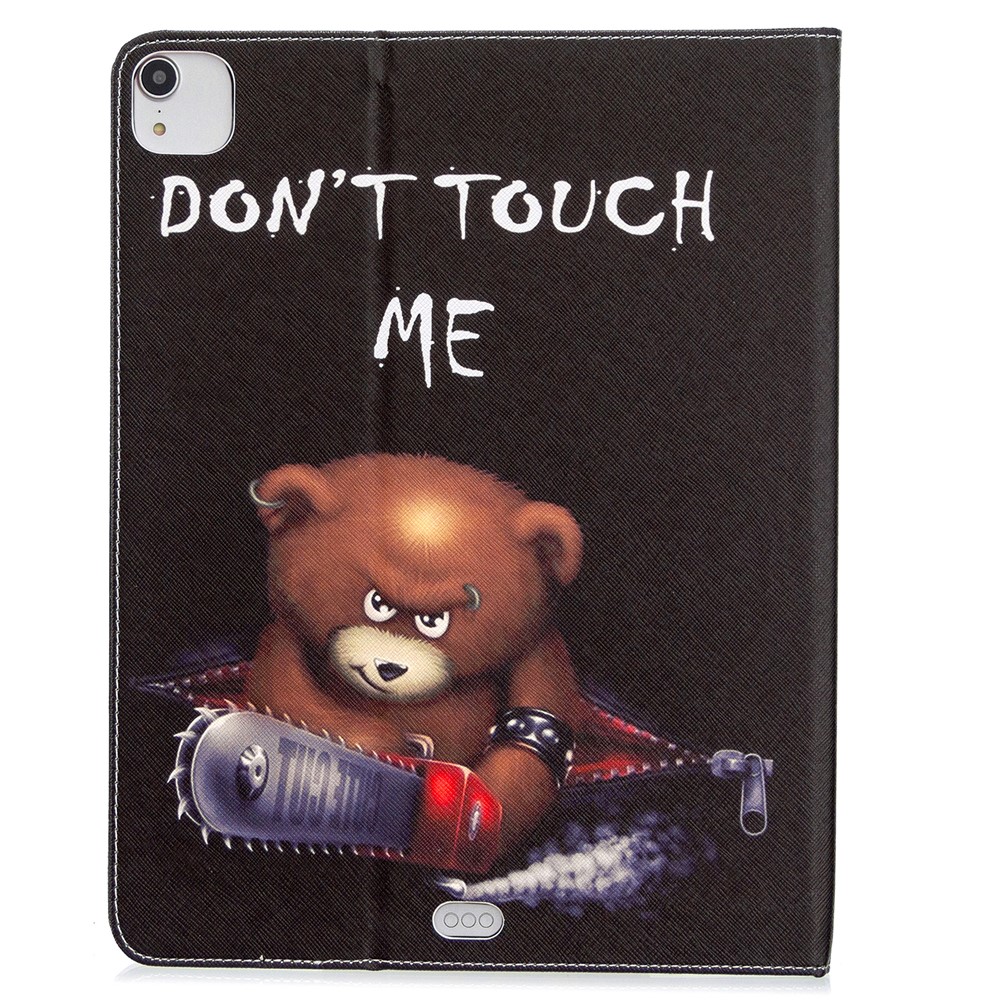 Printing Surface Leather Wallet Stand Case for iPad Pro 12.9-inch (2020) - Brown Bear and Warning Words-3
