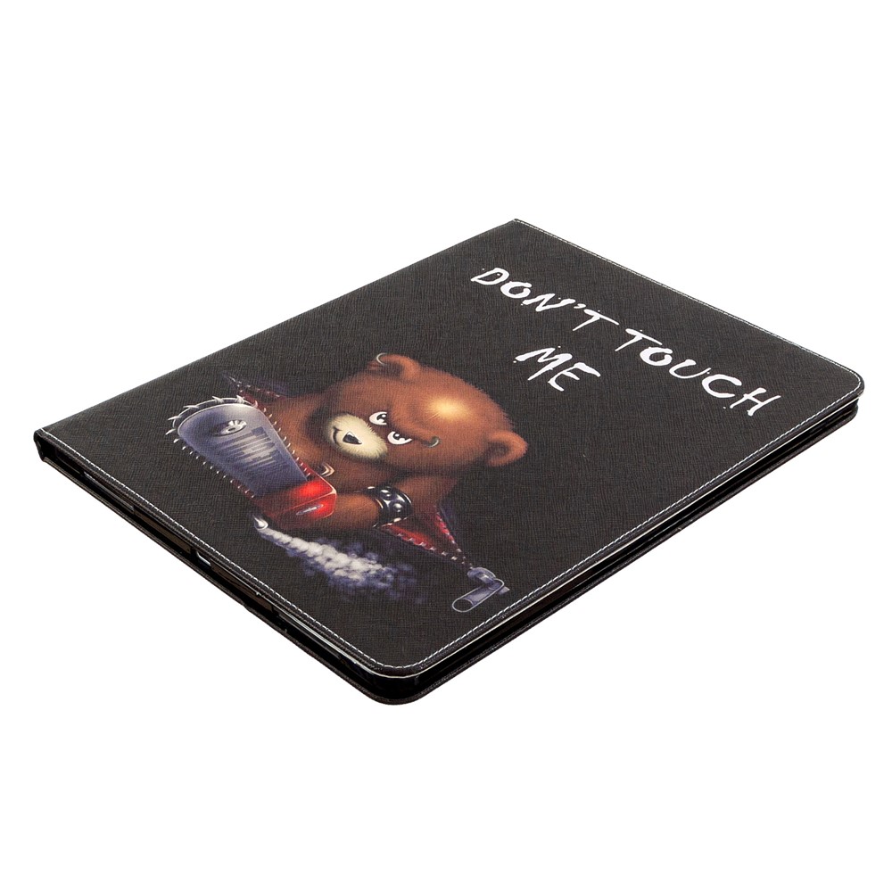Printing Surface Leather Wallet Stand Case for iPad Pro 12.9-inch (2020) - Brown Bear and Warning Words-6