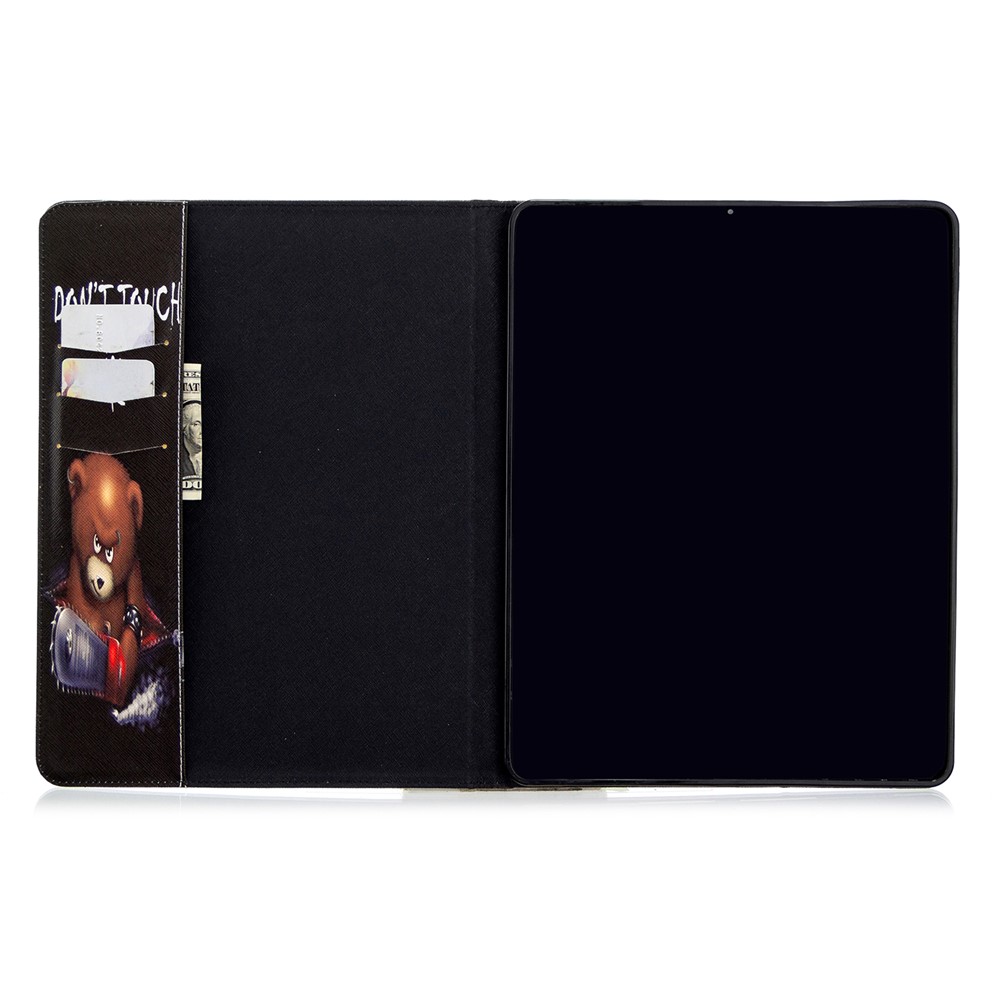 Printing Surface Leather Wallet Stand Case for iPad Pro 12.9-inch (2020) - Brown Bear and Warning Words-8