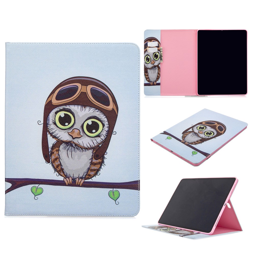 Printing Surface Leather Wallet Stand Case for iPad Pro 12.9-inch (2020) - Adorable Owl-1