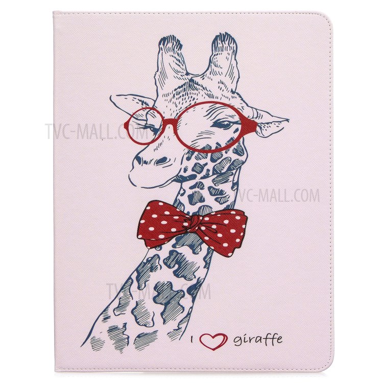 Printing Surface Leather Wallet Stand Case for iPad Pro 12.9-inch (2020) - Adorable Giraffe Wearing Glasses-2