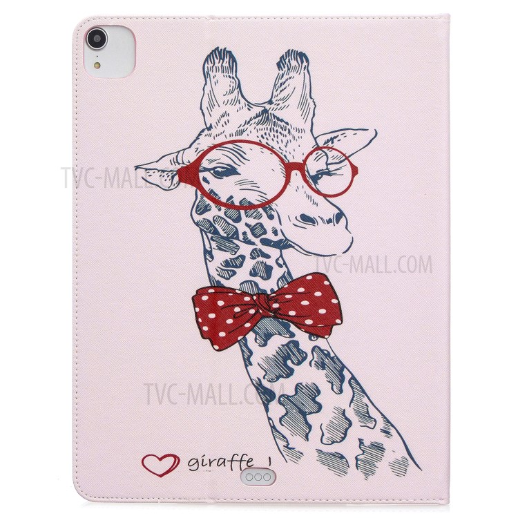 Printing Surface Leather Wallet Stand Case for iPad Pro 12.9-inch (2020) - Adorable Giraffe Wearing Glasses-3