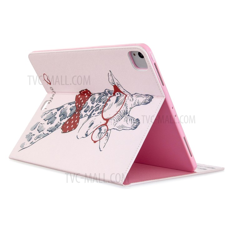 Printing Surface Leather Wallet Stand Case for iPad Pro 12.9-inch (2020) - Adorable Giraffe Wearing Glasses-4