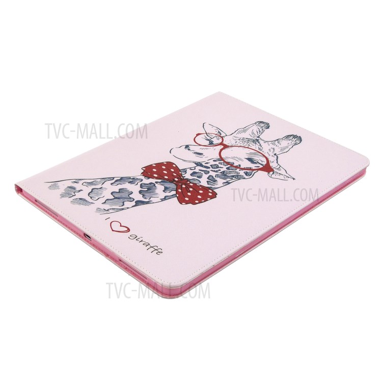 Printing Surface Leather Wallet Stand Case for iPad Pro 12.9-inch (2020) - Adorable Giraffe Wearing Glasses-6