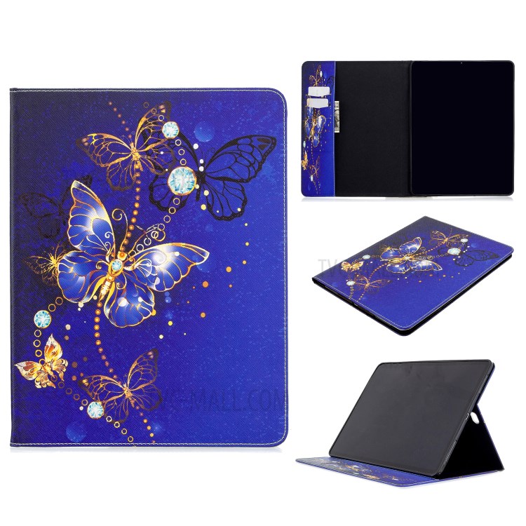 Printing Surface Leather Wallet Stand Case for iPad Pro 12.9-inch (2020) - Shiny Blue Butterflies-1