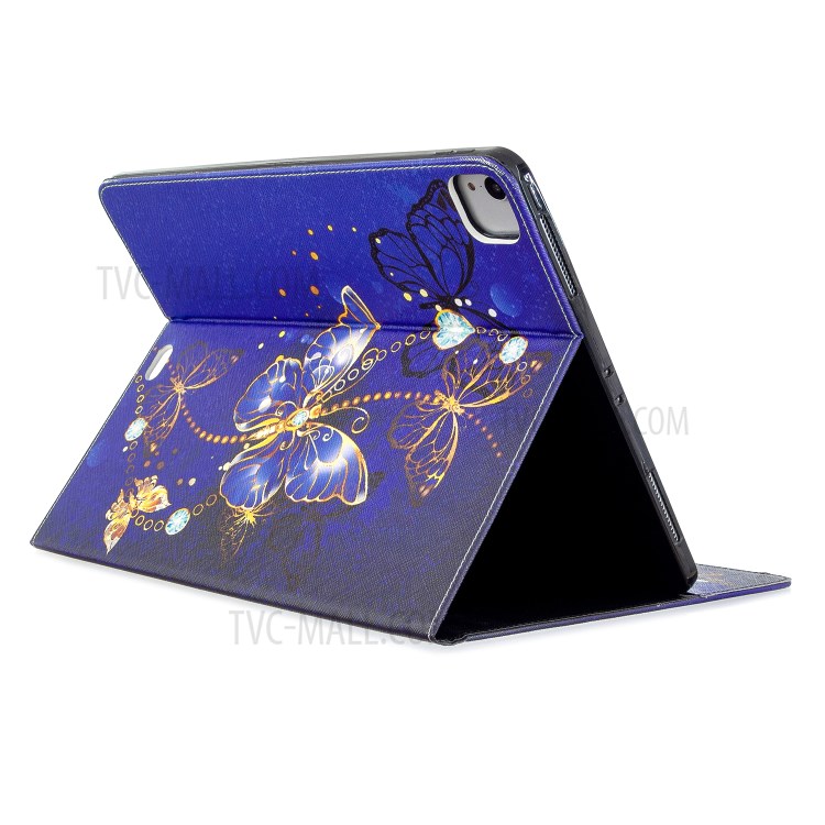 Printing Surface Leather Wallet Stand Case for iPad Pro 12.9-inch (2020) - Shiny Blue Butterflies-4