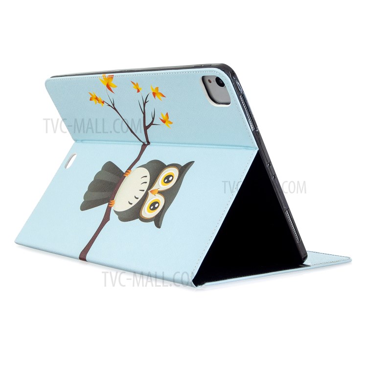 Printing Surface Leather Wallet Stand Case for iPad Pro 12.9-inch (2020) - Owl on Branch-4