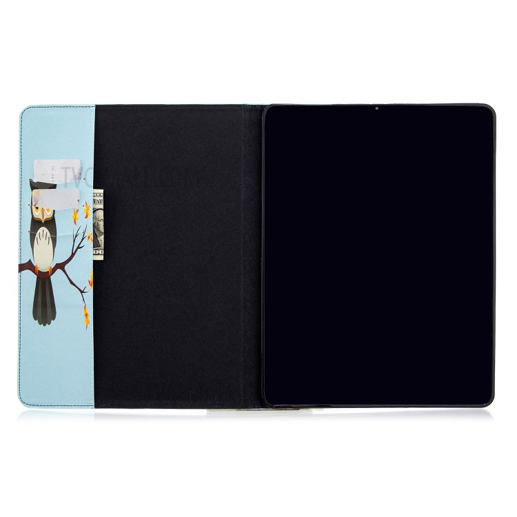 Printing Surface Leather Wallet Stand Case for iPad Pro 12.9-inch (2020) - Owl on Branch-8