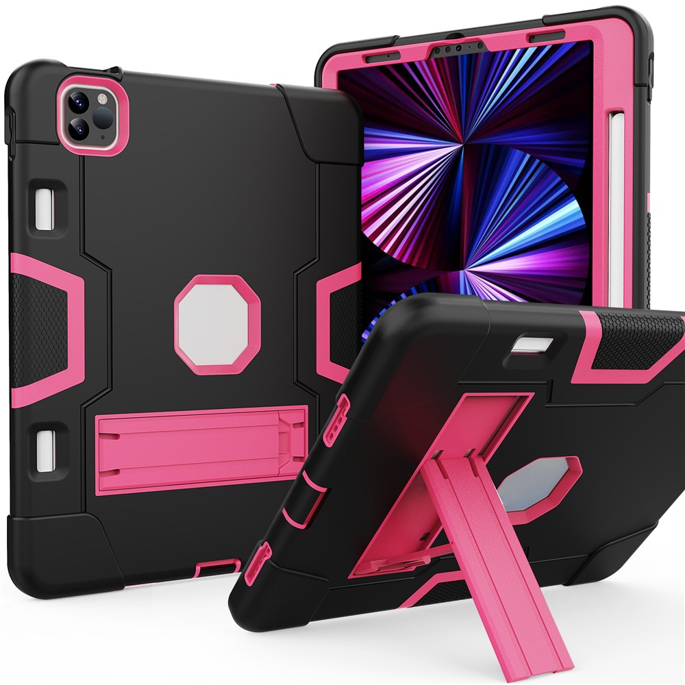 Shockproof TPU + PC Cover with Kickstand for Apple iPad Pro 11-inch (2020)/(2018) - Black / Rose-1