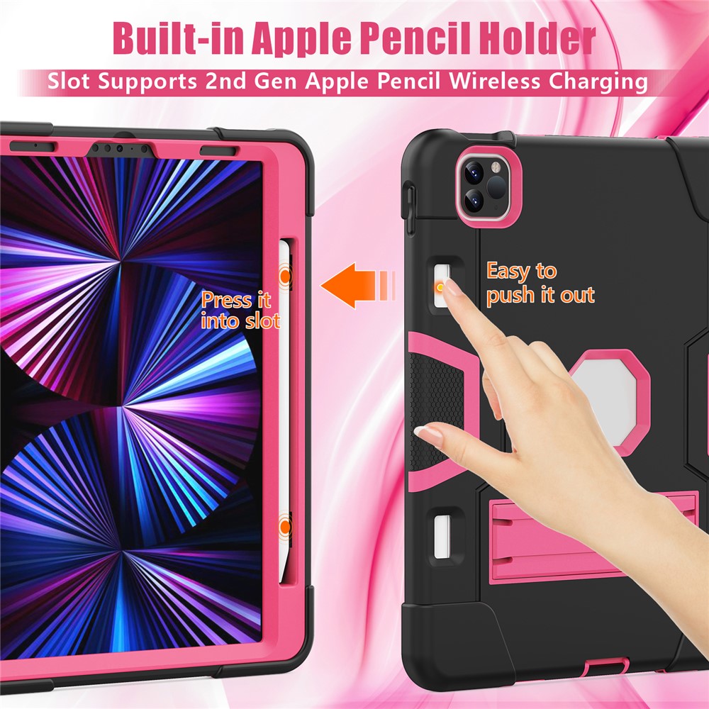 Shockproof TPU + PC Cover with Kickstand for Apple iPad Pro 11-inch (2020)/(2018) - Black / Rose-2