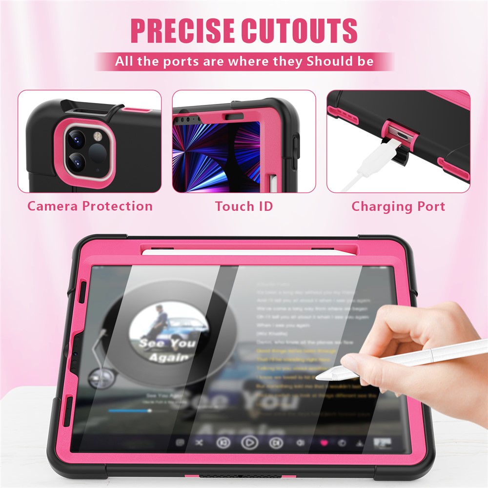 Shockproof TPU + PC Cover with Kickstand for Apple iPad Pro 11-inch (2020)/(2018) - Black / Rose-4
