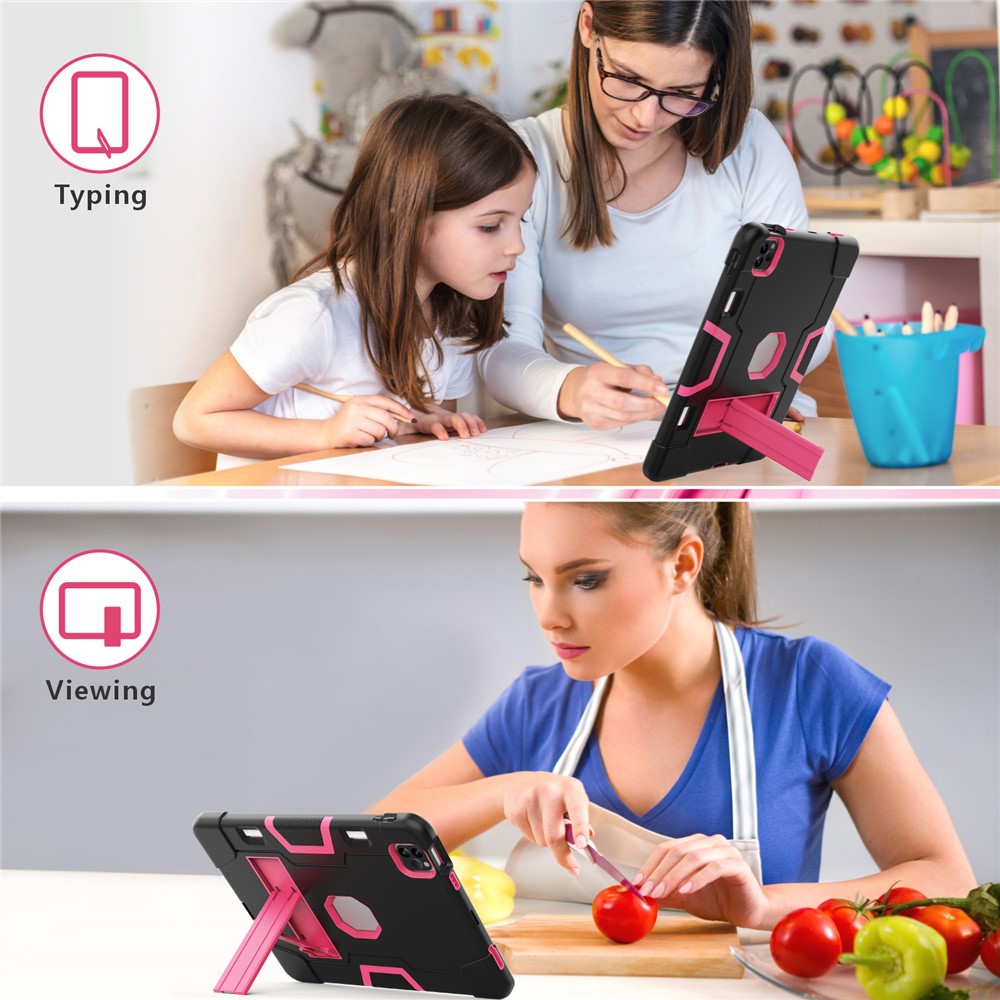 Shockproof TPU + PC Cover with Kickstand for Apple iPad Pro 11-inch (2020)/(2018) - Black / Rose-5