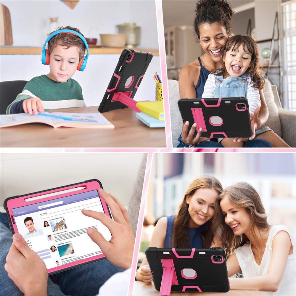 Shockproof TPU + PC Cover with Kickstand for Apple iPad Pro 11-inch (2020)/(2018) - Black / Rose-6
