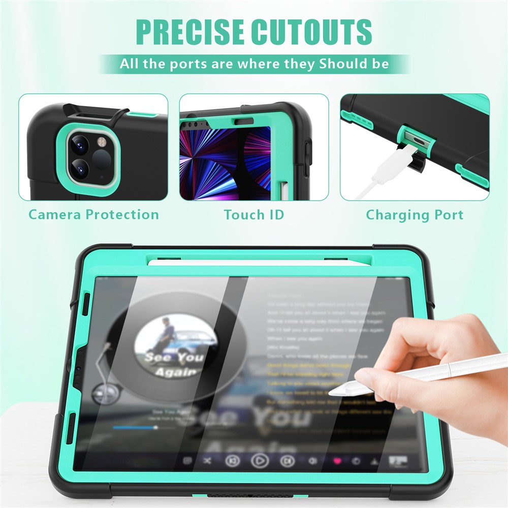 Shockproof TPU + PC Cover with Kickstand for Apple iPad Pro 11-inch (2020)/(2018) - Black / Cyan-4