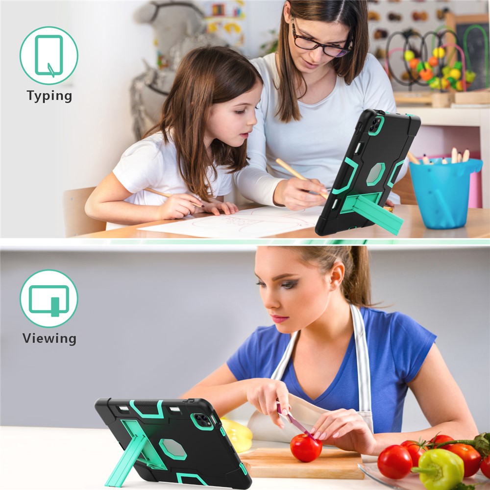 Schockproof TPU + Pc-abdeckung Mit Kickstand Für Apple Ipad Pro 11-zoll (2021)/(2020)/(2018) - Schwarz / Cyan