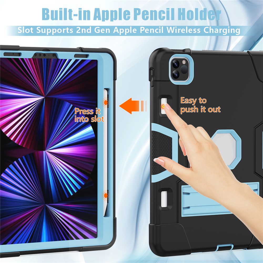 Shockproof TPU + PC Cover with Kickstand for Apple iPad Pro 11-inch (2020)/(2018) - Black / Baby Blue-2