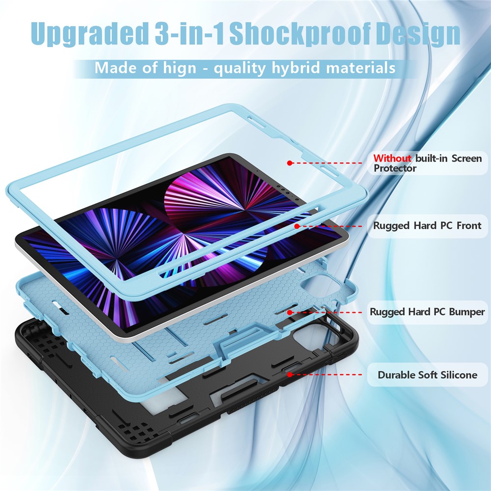 Shockproof TPU + PC Cover with Kickstand for Apple iPad Pro 11-inch (2020)/(2018) - Black / Baby Blue-3