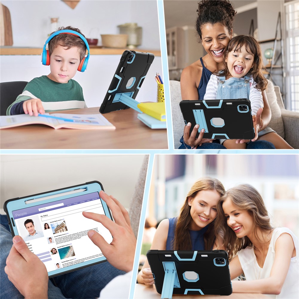 Shockproof TPU + PC Cover with Kickstand for Apple iPad Pro 11-inch (2020)/(2018) - Black / Baby Blue-6