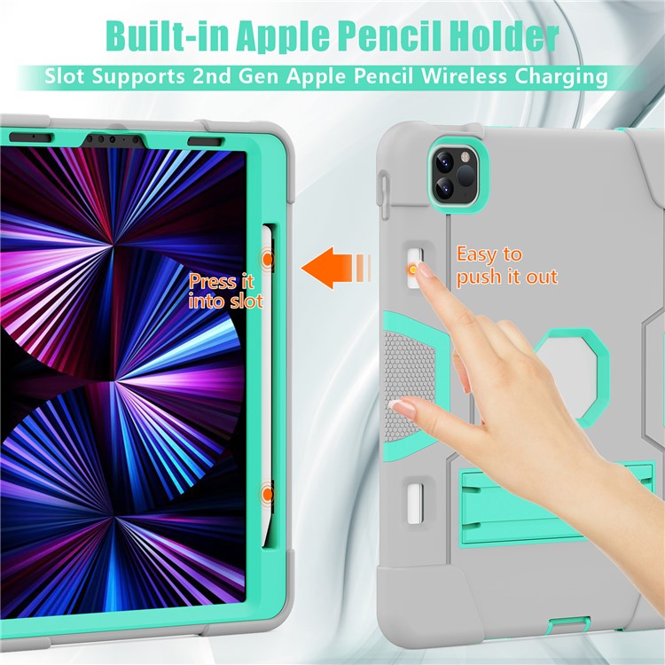 Shockproof TPU + PC Cover with Kickstand for Apple iPad Pro 11-inch (2020)/(2018) - Grey / Cyan-2