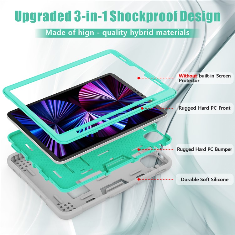Shockproof TPU + PC Cover with Kickstand for Apple iPad Pro 11-inch (2020)/(2018) - Grey / Cyan-3
