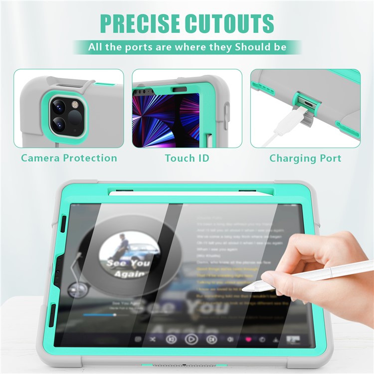 Shockproof TPU + PC Cover with Kickstand for Apple iPad Pro 11-inch (2020)/(2018) - Grey / Cyan-4