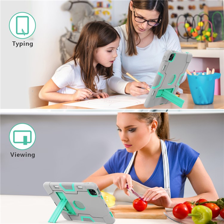 Shockproof TPU + PC Cover with Kickstand for Apple iPad Pro 11-inch (2020)/(2018) - Grey / Cyan-5