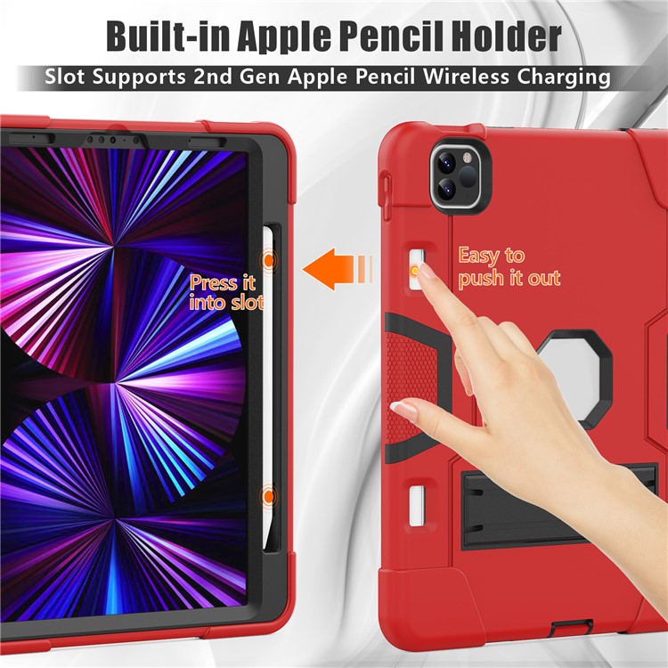 Shockproof TPU + PC Cover with Kickstand for Apple iPad Pro 11-inch (2020)/(2018) - Red / Black-2