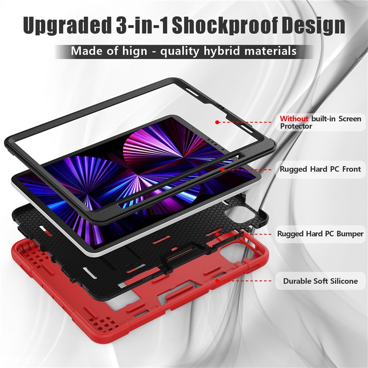 Shockproof TPU + PC Cover with Kickstand for Apple iPad Pro 11-inch (2020)/(2018) - Red / Black-3