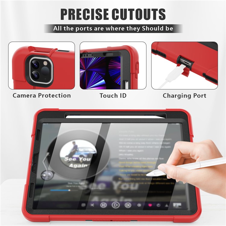 Shockproof TPU + PC Cover with Kickstand for Apple iPad Pro 11-inch (2020)/(2018) - Red / Black-4