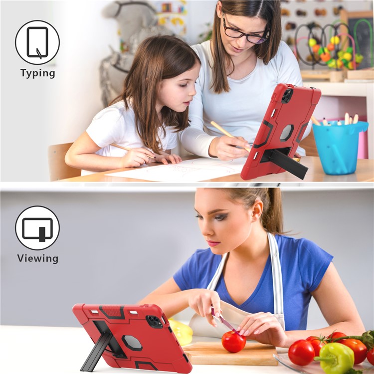 Shockproof TPU + PC Cover with Kickstand for Apple iPad Pro 11-inch (2020)/(2018) - Red / Black-5