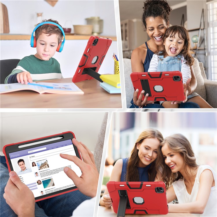 Shockproof TPU + PC Cover with Kickstand for Apple iPad Pro 11-inch (2020)/(2018) - Red / Black-6