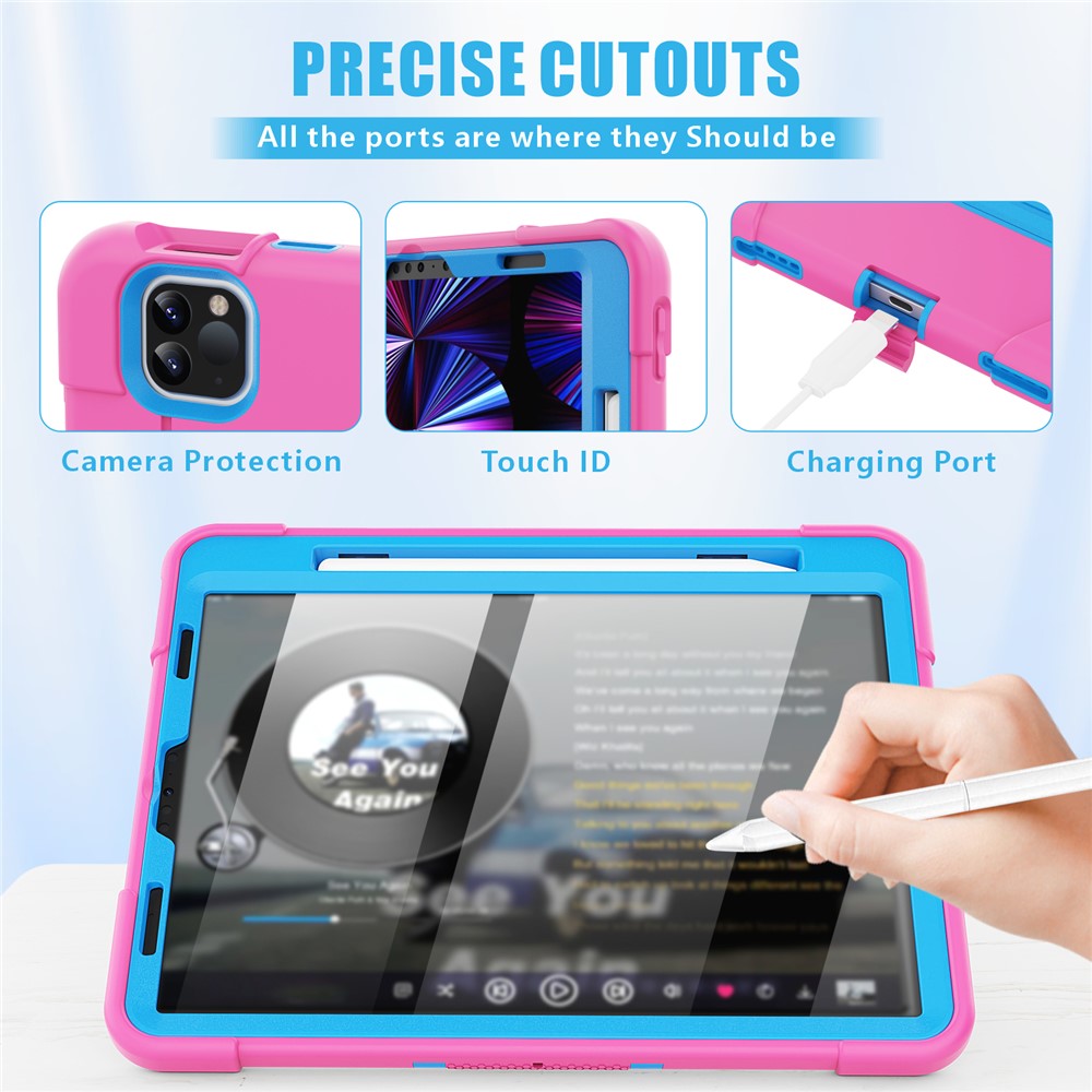Shockproof TPU + PC Cover with Kickstand for Apple iPad Pro 11-inch (2020)/(2018) - Rose / Blue-4