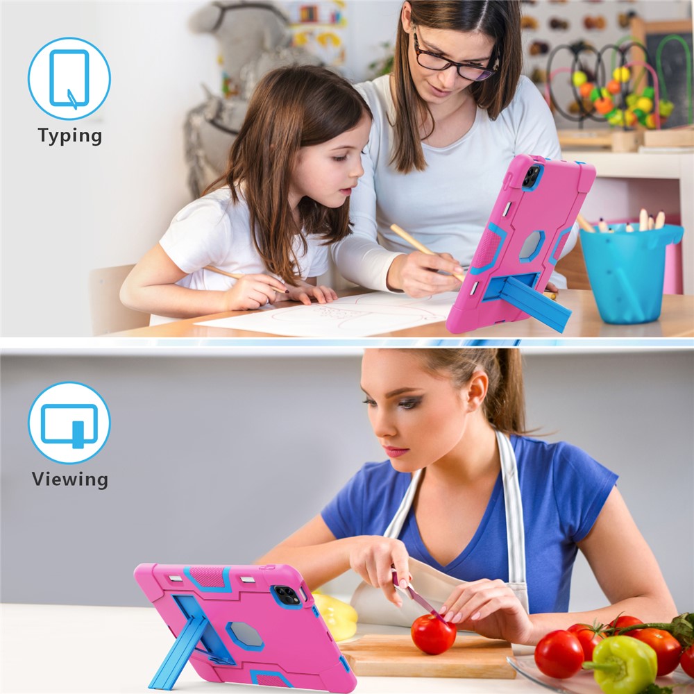 Shockproof TPU + PC Cover with Kickstand for Apple iPad Pro 11-inch (2020)/(2018) - Rose / Blue-5
