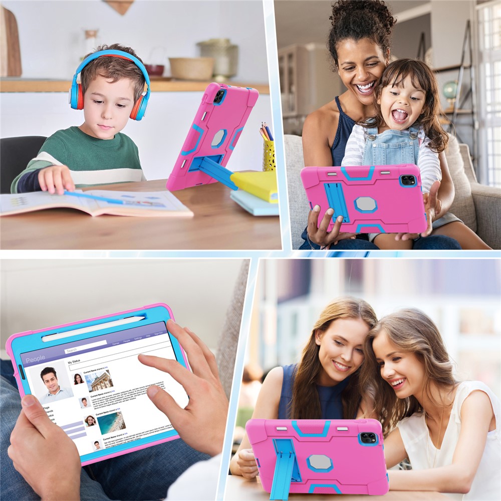 Shockproof TPU + PC Cover with Kickstand for Apple iPad Pro 11-inch (2020)/(2018) - Rose / Blue-6