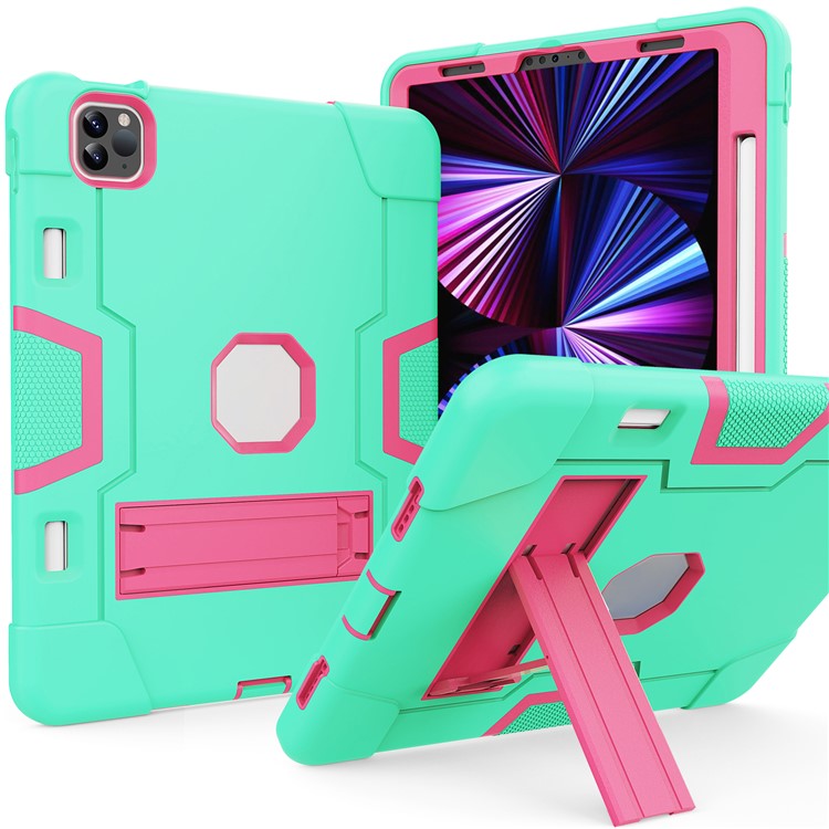 Shockproof TPU + PC Cover with Kickstand for Apple iPad Pro 11-inch (2020)/(2018) - Cyan / Red-1