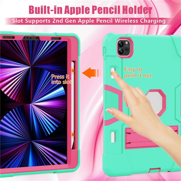 Shockproof TPU + PC Cover with Kickstand for Apple iPad Pro 11-inch (2020)/(2018) - Cyan / Red-2