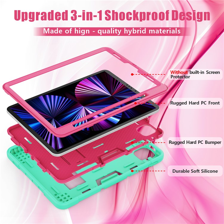 Shockproof TPU + PC Cover with Kickstand for Apple iPad Pro 11-inch (2020)/(2018) - Cyan / Red-3