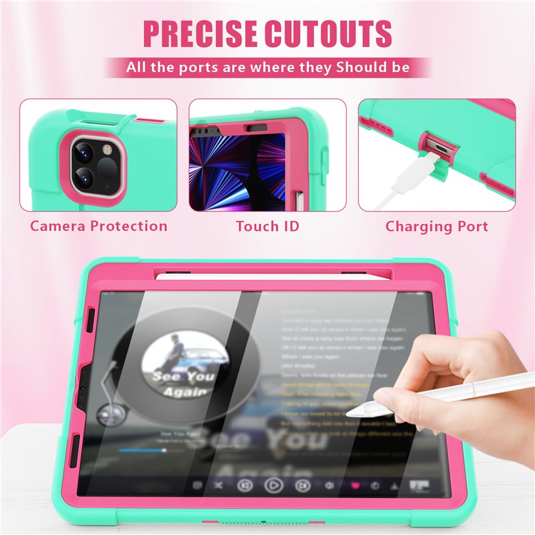 Shockproof TPU + PC Cover with Kickstand for Apple iPad Pro 11-inch (2020)/(2018) - Cyan / Red-4
