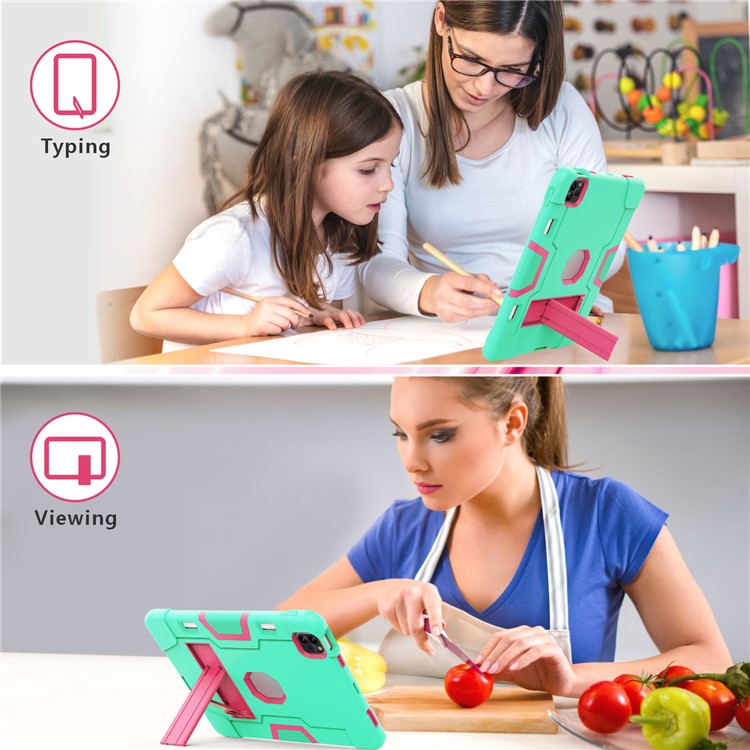 Shockproof TPU + PC Cover with Kickstand for Apple iPad Pro 11-inch (2020)/(2018) - Cyan / Red-5